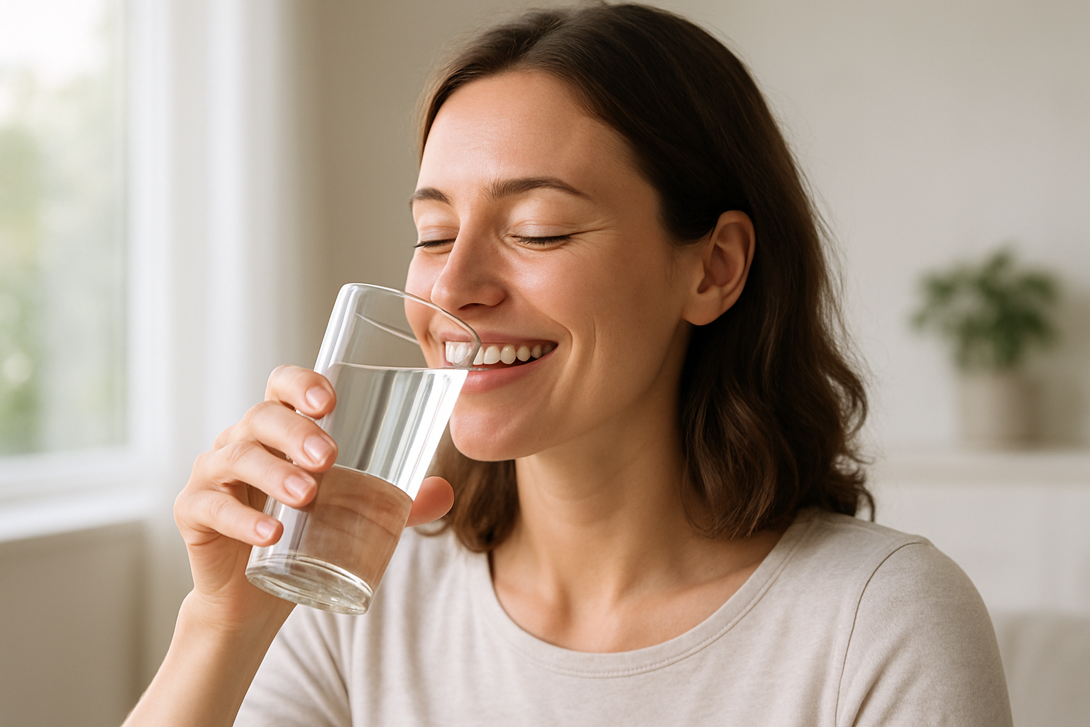 a woman enjoying a glass of great tasting water